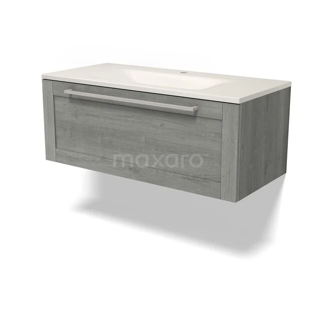 Modulo Badkamermeubel met wastafel | 100 cm Grijs eiken Kader front Solid surface 1 lade BMW11-05110 Modulo Badkamermeubel met wastafel | 100 cm Grijs eiken Kader front Solid surface 1 lade BMW11-05110