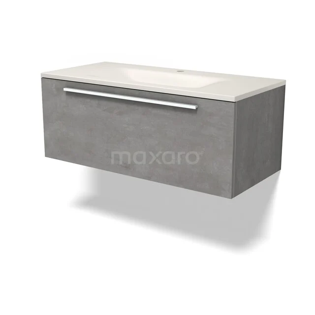 Modulo Badkamermeubel met wastafel | 100 cm Lichtgrijs beton Vlak front Solid surface 1 lade BMW11-05111