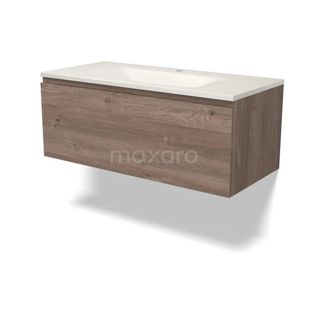 Modulo Badkamermeubel met wastafel | 100 cm Middenbruin eiken Greeploos front Solid surface 1 lade BMW11-05114