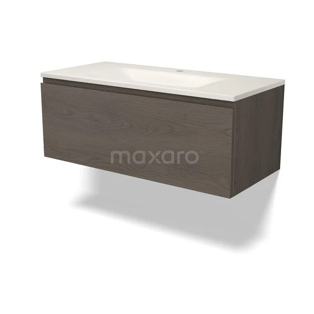 Modulo Badkamermeubel met wastafel | 100 cm Donkerbruin eiken Greeploos front Solid surface 1 lade BMW11-05115