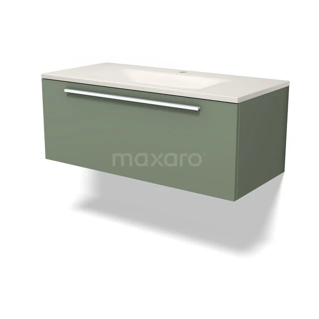 Modulo Badkamermeubel met wastafel | 100 cm Saliegroen Vlak front Solid surface 1 lade BMW11-05118