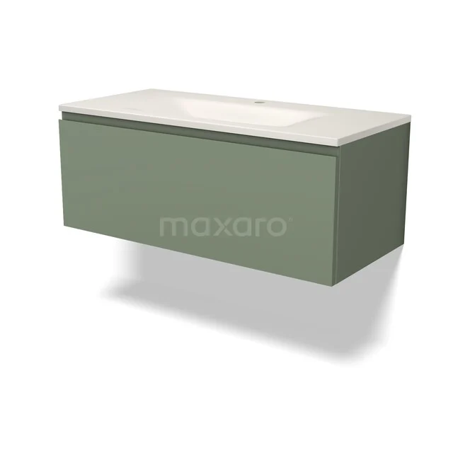 Modulo Badkamermeubel met wastafel | 100 cm Saliegroen Greeploos front Solid surface 1 lade BMW11-05119