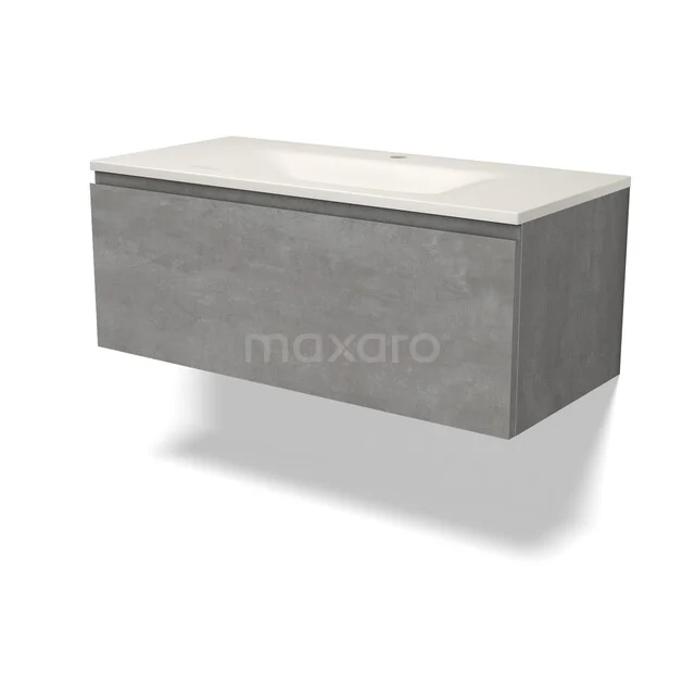 Modulo Badkamermeubel met wastafel | 100 cm Lichtgrijs beton Greeploos front Solid surface 1 lade BMW11-05122 Modulo Badkamermeubel met wastafel | 100 cm Lichtgrijs beton Greeploos front Solid surface 1 lade BMW11-05122