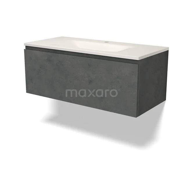 Modulo Badkamermeubel met wastafel | 100 cm Donkergrijs beton Greeploos front Solid surface 1 lade BMW11-05123 Modulo Badkamermeubel met wastafel | 100 cm Donkergrijs beton Greeploos front Solid surface 1 lade BMW11-05123