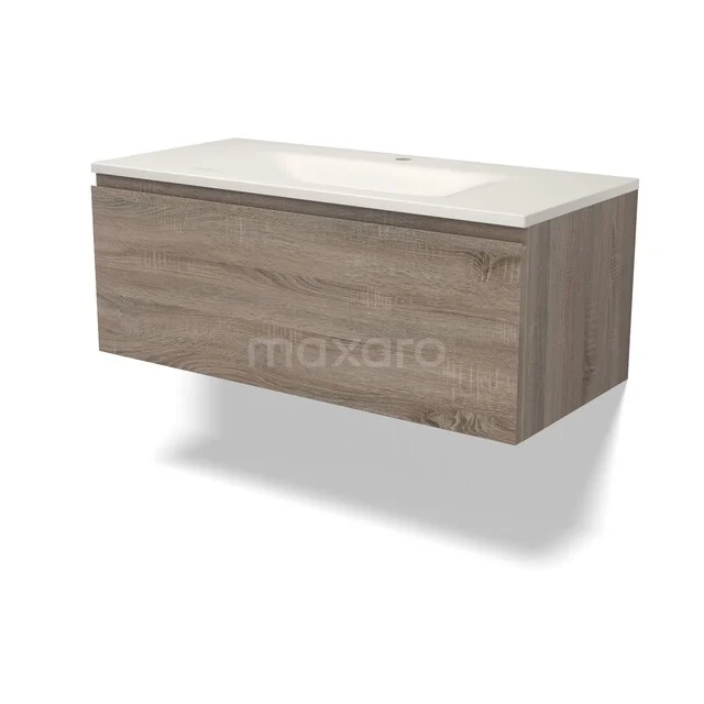 Modulo Badkamermeubel met wastafel | 100 cm Eiken Greeploos front Solid surface 1 lade BMW11-05124 Modulo Badkamermeubel met wastafel | 100 cm Eiken Greeploos front Solid surface 1 lade BMW11-05124