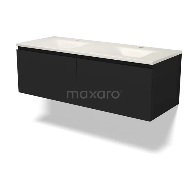 Modulo Badkamermeubel met wastafel | 120 cm Mat zwart Greeploos front Solid surface 2 lades naast elkaar BMW12-01228 Modulo Badkamermeubel met wastafel | 120 cm Mat zwart Greeploos front Solid surface 2 lades naast elkaar BMW12-01228