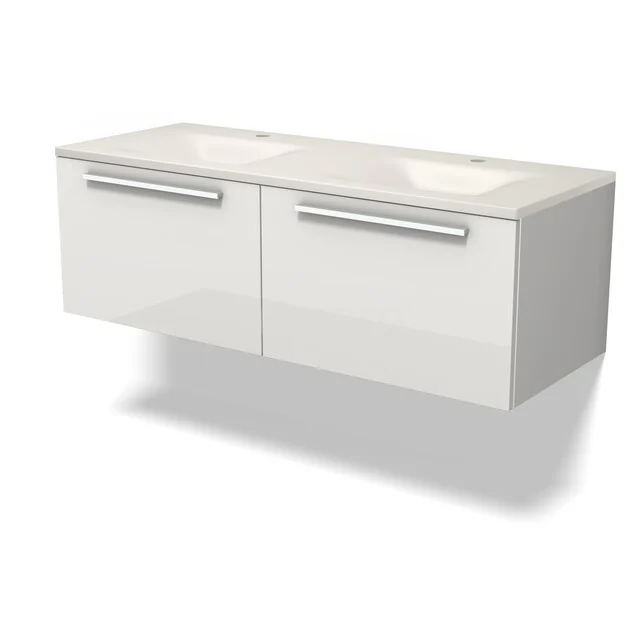 Modulo Badkamermeubel met wastafel | 120 cm Hoogglans wit Vlak front Solid surface 2 lades naast elkaar BMW12-01232