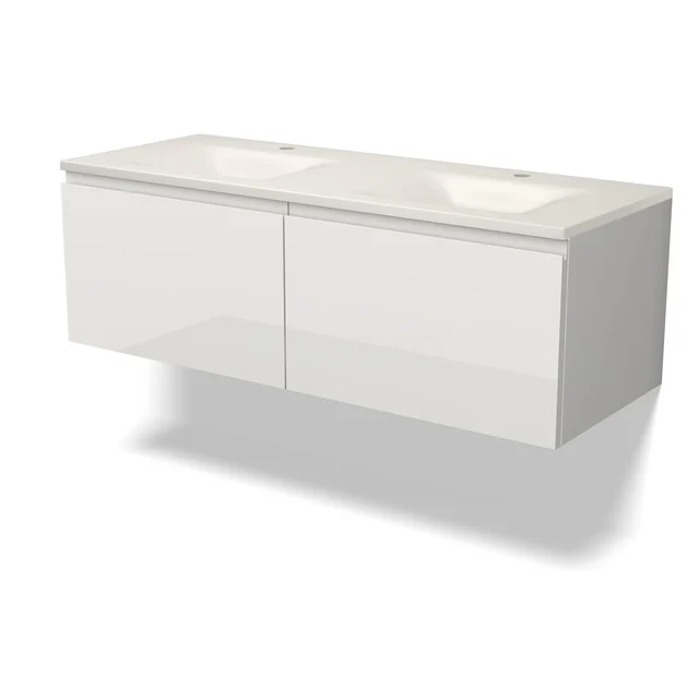 Modulo Badkamermeubel met wastafel | 120 cm Hoogglans wit Greeploos front Solid surface 2 lades naast elkaar BMW12-01233