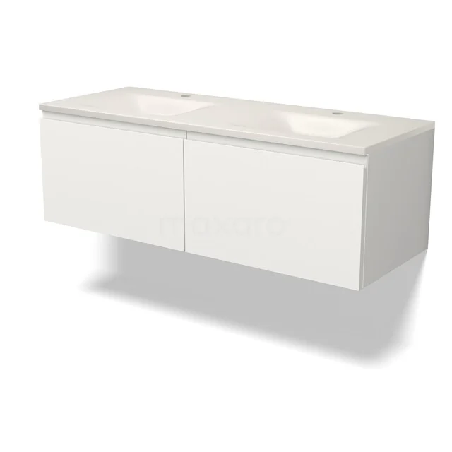 Modulo Badkamermeubel met wastafel | 120 cm Mat wit Greeploos front Solid surface 2 lades naast elkaar BMW12-01235