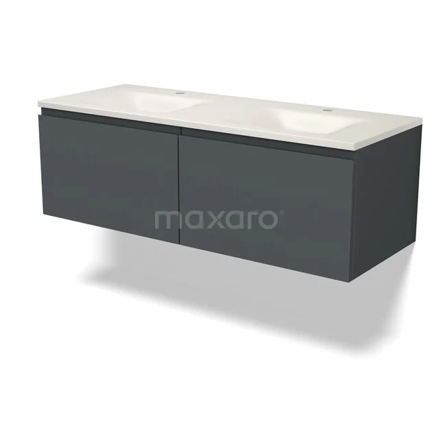 Modulo Badkamermeubel met wastafel | 120 cm Donkergrijs Greeploos front Solid surface 2 lades naast elkaar BMW12-01238