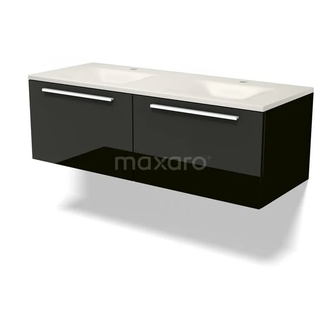 Modulo Badkamermeubel met wastafel | 120 cm Hoogglans zwart Vlak front Solid surface 2 lades naast elkaar BMW12-01239 Modulo Badkamermeubel met wastafel | 120 cm Hoogglans zwart Vlak front Solid surface 2 lades naast elkaar BMW12-01239