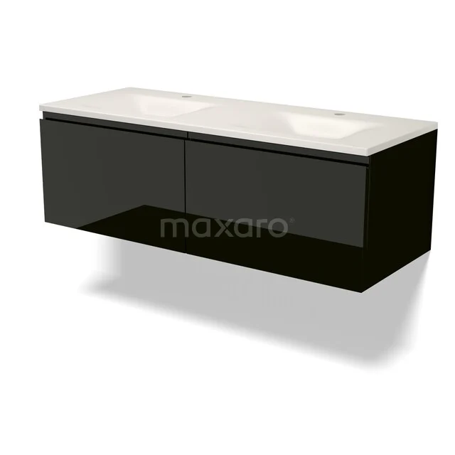 Modulo Badkamermeubel met wastafel | 120 cm Hoogglans zwart Greeploos front Solid surface 2 lades naast elkaar BMW12-01241 Modulo Badkamermeubel met wastafel | 120 cm Hoogglans zwart Greeploos front Solid surface 2 lades naast elkaar BMW12-01241