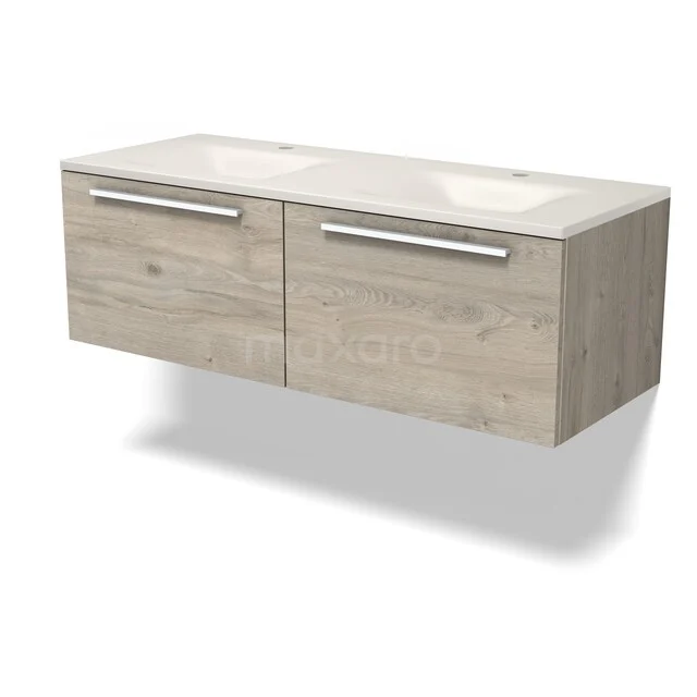 Modulo Badkamermeubel met wastafel | 120 cm Lichtgrijs eiken Vlak front Solid surface 2 lades naast elkaar BMW12-01243 Modulo Badkamermeubel met wastafel | 120 cm Lichtgrijs eiken Vlak front Solid surface 2 lades naast elkaar BMW12-01243
