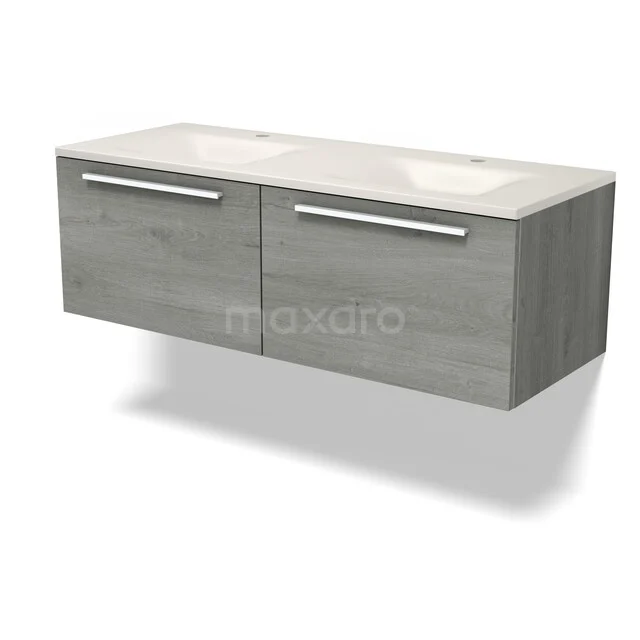 Modulo Badkamermeubel met wastafel | 120 cm Grijs eiken Vlak front Solid surface 2 lades naast elkaar BMW12-01247