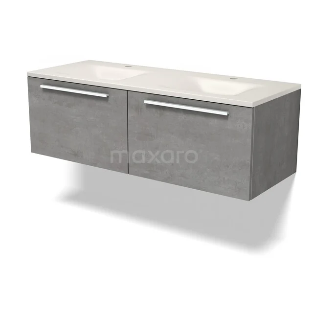 Modulo Badkamermeubel met wastafel | 120 cm Lichtgrijs beton Vlak front Solid surface 2 lades naast elkaar BMW12-01249