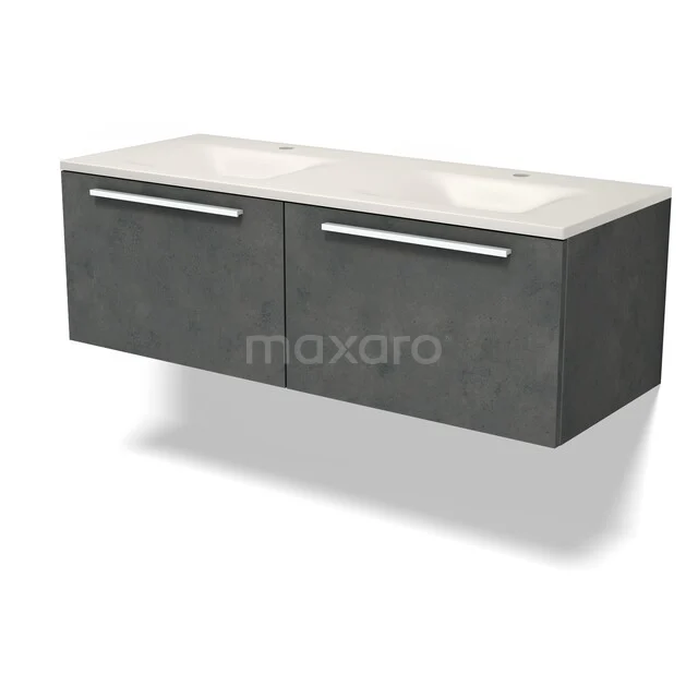Modulo Badkamermeubel met wastafel | 120 cm Donkergrijs beton Vlak front Solid surface 2 lades naast elkaar BMW12-01250 Modulo Badkamermeubel met wastafel | 120 cm Donkergrijs beton Vlak front Solid surface 2 lades naast elkaar BMW12-01250