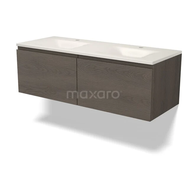 Modulo Badkamermeubel met wastafel | 120 cm Donkerbruin eiken Greeploos front Solid surface 2 lades naast elkaar BMW12-01253 Modulo Badkamermeubel met wastafel | 120 cm Donkerbruin eiken Greeploos front Solid surface 2 lades naast elkaar BMW12-01253