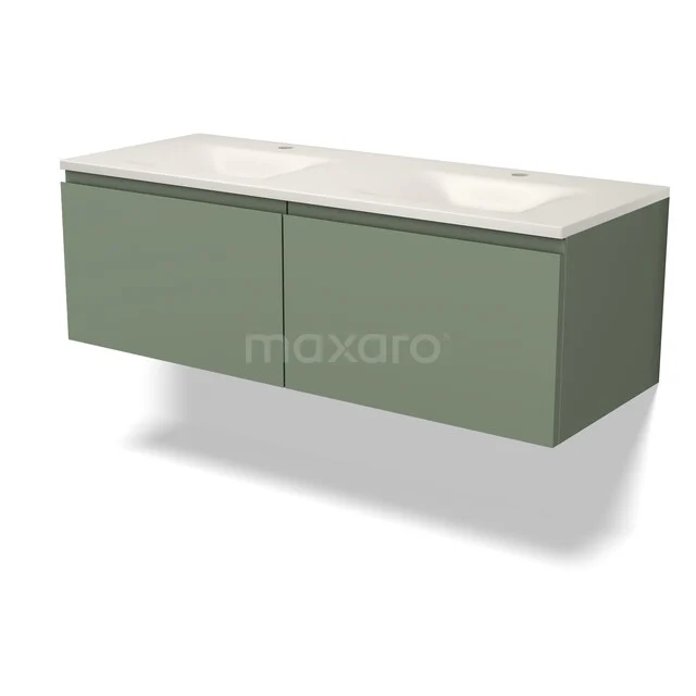 Modulo Badkamermeubel met wastafel | 120 cm Saliegroen Greeploos front Solid surface 2 lades naast elkaar BMW12-01257 Modulo Badkamermeubel met wastafel | 120 cm Saliegroen Greeploos front Solid surface 2 lades naast elkaar BMW12-01257