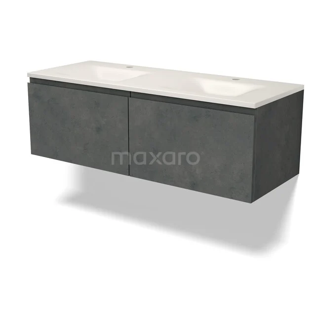 Modulo Badkamermeubel met wastafel | 120 cm Donkergrijs beton Greeploos front Solid surface 2 lades naast elkaar BMW12-01262 Modulo Badkamermeubel met wastafel | 120 cm Donkergrijs beton Greeploos front Solid surface 2 lades naast elkaar BMW12-01262