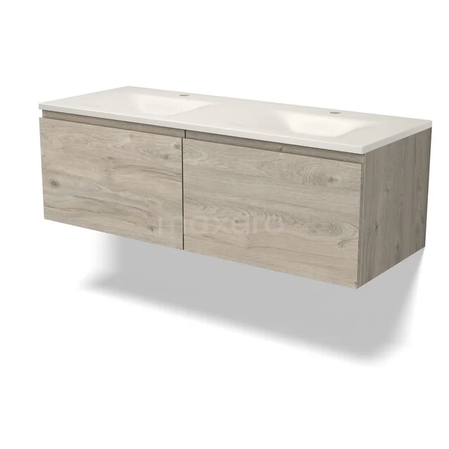 Modulo Badkamermeubel met wastafel | 120 cm Lichtgrijs eiken Greeploos front Solid surface 2 lades naast elkaar BMW12-01263