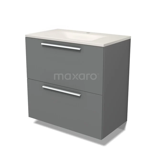 Modulo Badkamermeubel met wastafel | 80 cm Middengrijs Vlak front Solid surface 2 hoge lades onder elkaar BMW13-01666 Modulo Badkamermeubel met wastafel | 80 cm Middengrijs Vlak front Solid surface 2 hoge lades onder elkaar BMW13-01666
