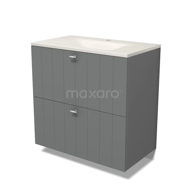 Modulo Badkamermeubel met wastafel | 80 cm Middengrijs Lamel front Solid surface 2 hoge lades onder elkaar BMW13-01667