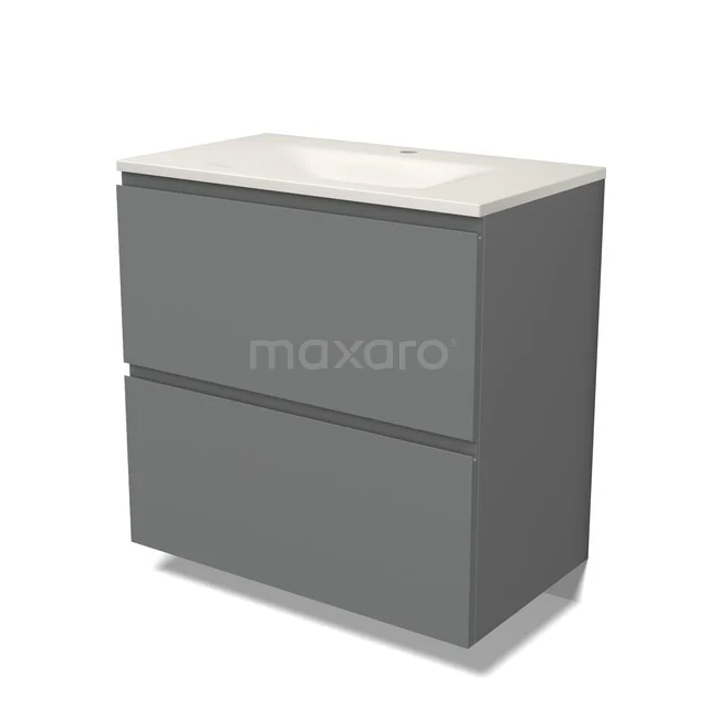 Modulo Badkamermeubel met wastafel | 80 cm Middengrijs Greeploos front Solid surface 2 hoge lades onder elkaar BMW13-01668