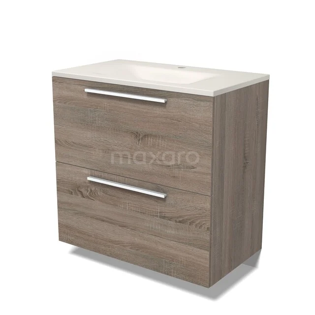 Modulo Badkamermeubel met wastafel | 80 cm Eiken Vlak front Solid surface 2 hoge lades onder elkaar BMW13-01676 Modulo Badkamermeubel met wastafel | 80 cm Eiken Vlak front Solid surface 2 hoge lades onder elkaar BMW13-01676