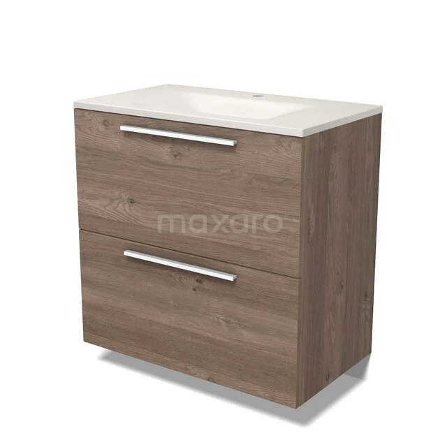 Modulo Badkamermeubel met wastafel | 80 cm Middenbruin eiken Vlak front Solid surface 2 hoge lades onder elkaar BMW13-01679 Modulo Badkamermeubel met wastafel | 80 cm Middenbruin eiken Vlak front Solid surface 2 hoge lades onder elkaar BMW13-01679