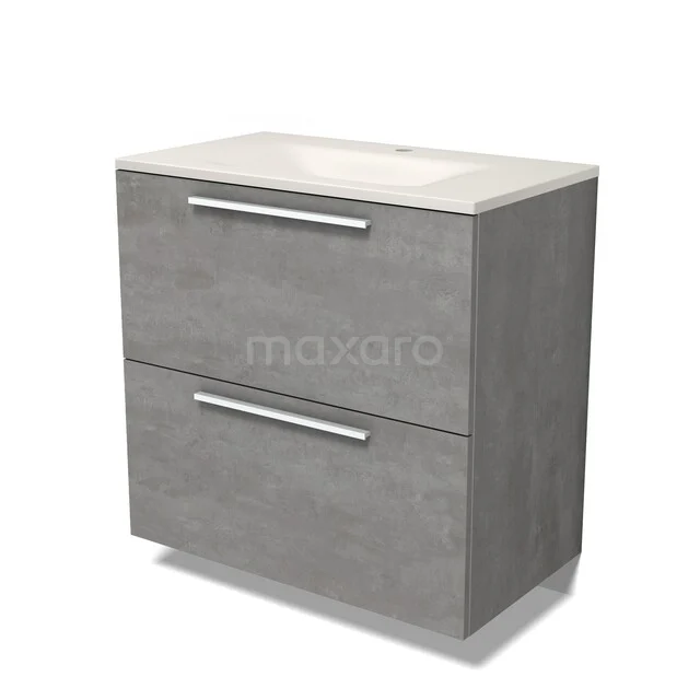 Modulo Badkamermeubel met wastafel | 80 cm Lichtgrijs beton Vlak front Solid surface 2 hoge lades onder elkaar BMW13-01681
