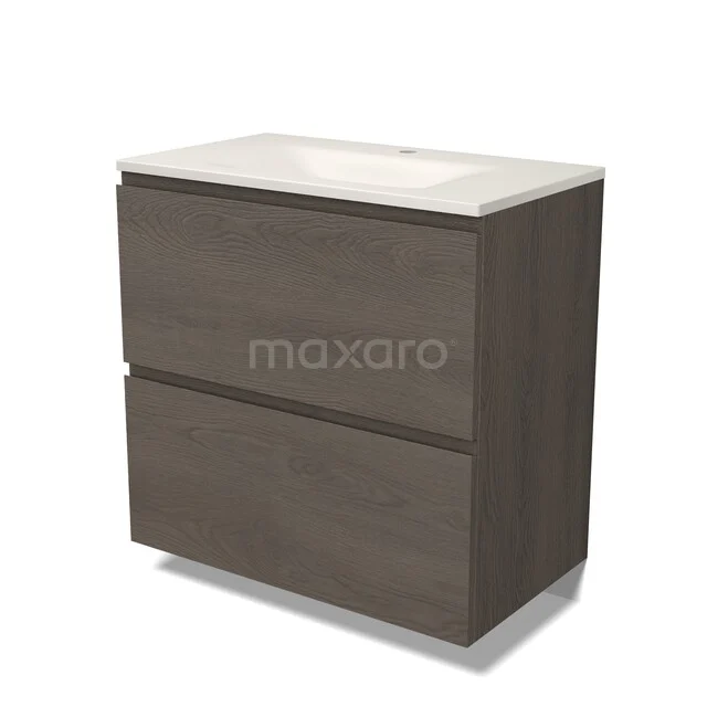 Modulo Badkamermeubel met wastafel | 80 cm Donkerbruin eiken Greeploos front Solid surface 2 hoge lades onder elkaar BMW13-01685 Modulo Badkamermeubel met wastafel | 80 cm Donkerbruin eiken Greeploos front Solid surface 2 hoge lades onder elkaar BMW13-01685
