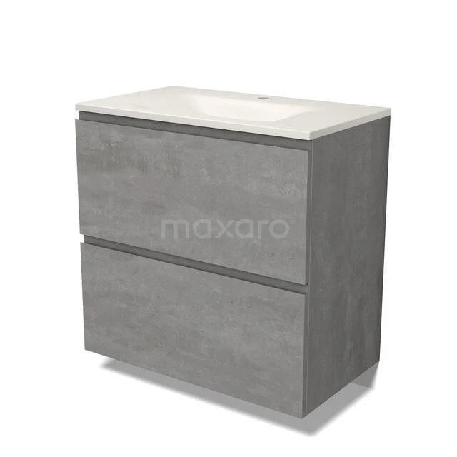 Modulo Badkamermeubel met wastafel | 80 cm Lichtgrijs beton Greeploos front Solid surface 2 hoge lades onder elkaar BMW13-01687