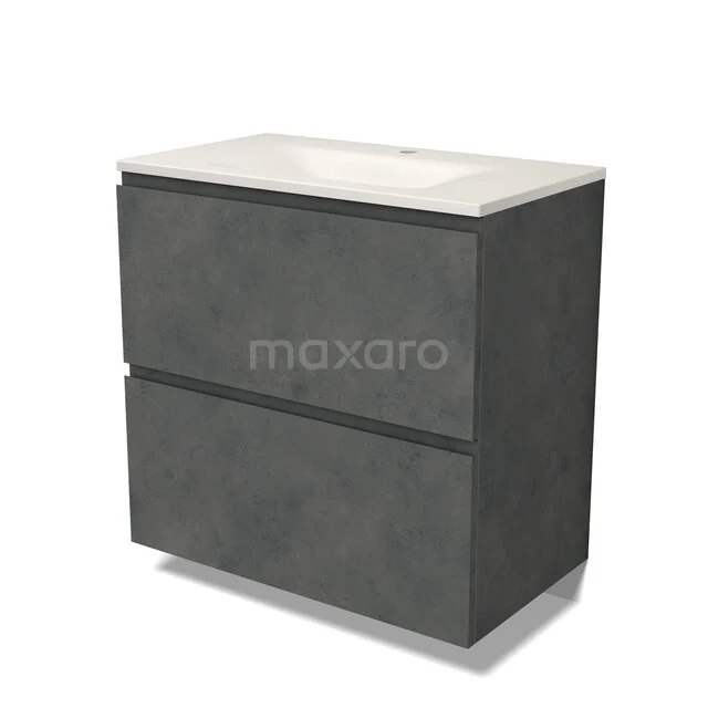 Modulo Badkamermeubel met wastafel | 80 cm Donkergrijs beton Greeploos front Solid surface 2 hoge lades onder elkaar BMW13-01688