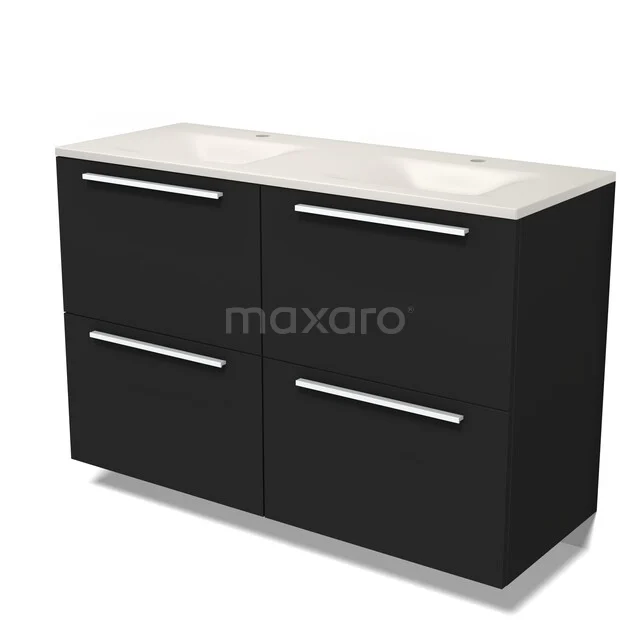 Modulo Badkamermeubel met wastafel | 120 cm Mat zwart Vlak front Solid surface 4 hoge lades BMW14-00815 Modulo Badkamermeubel met wastafel | 120 cm Mat zwart Vlak front Solid surface 4 hoge lades BMW14-00815