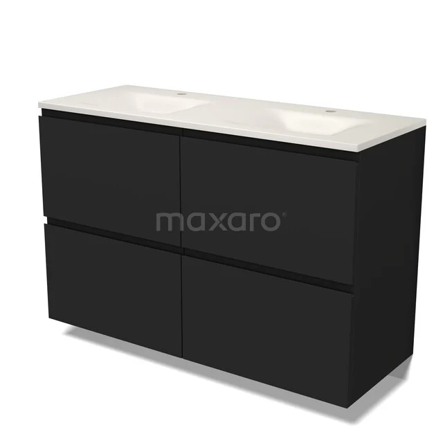 Modulo Badkamermeubel met wastafel | 120 cm Mat zwart Greeploos front Solid surface 4 hoge lades BMW14-00816