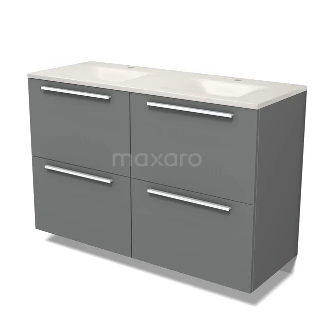 Modulo Badkamermeubel met wastafel | 120 cm Middengrijs Vlak front Solid surface 4 hoge lades BMW14-00817 Modulo Badkamermeubel met wastafel | 120 cm Middengrijs Vlak front Solid surface 4 hoge lades BMW14-00817