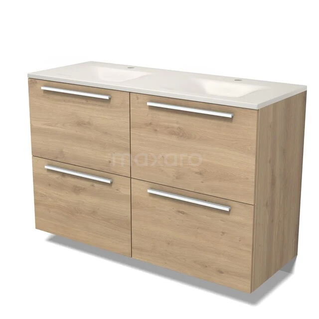 Modulo Badkamermeubel met wastafel | 120 cm Lichtbruin eiken Vlak front Solid surface 4 hoge lades BMW14-00829 Modulo Badkamermeubel met wastafel | 120 cm Lichtbruin eiken Vlak front Solid surface 4 hoge lades BMW14-00829