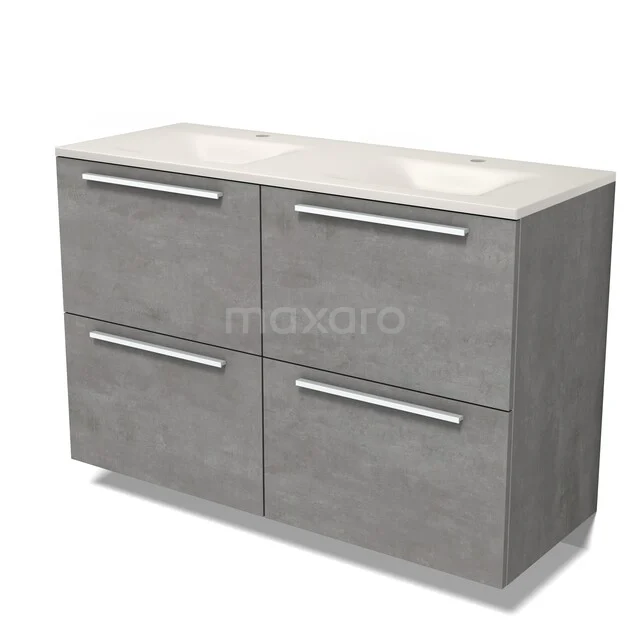 Modulo Badkamermeubel met wastafel | 120 cm Lichtgrijs beton Vlak front Solid surface 4 hoge lades BMW14-00832 Modulo Badkamermeubel met wastafel | 120 cm Lichtgrijs beton Vlak front Solid surface 4 hoge lades BMW14-00832
