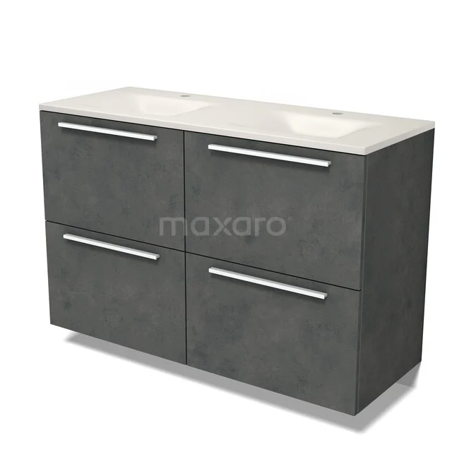Modulo Badkamermeubel met wastafel | 120 cm Donkergrijs beton Vlak front Solid surface 4 hoge lades BMW14-00833 Modulo Badkamermeubel met wastafel | 120 cm Donkergrijs beton Vlak front Solid surface 4 hoge lades BMW14-00833