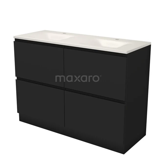 Modulo Badkamermeubel met wastafel | 120 cm Mat zwart Greeploos front Solid surface 4 hoge lades staand BMW14S-00172 Modulo Badkamermeubel met wastafel | 120 cm Mat zwart Greeploos front Solid surface 4 hoge lades staand BMW14S-00172