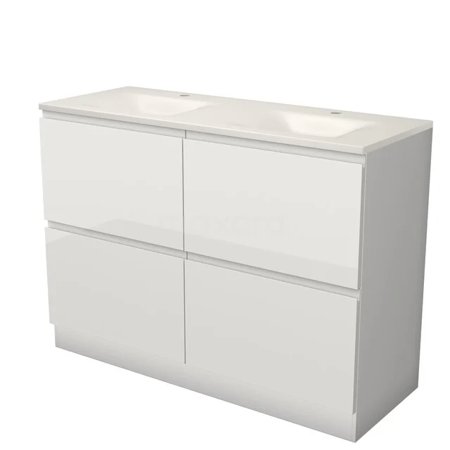 Modulo Waschtische | 120 cm Hochglanz Weiß Grifflos front Solid Surface 4 hohe Schubladen stehend BMW14S-00174