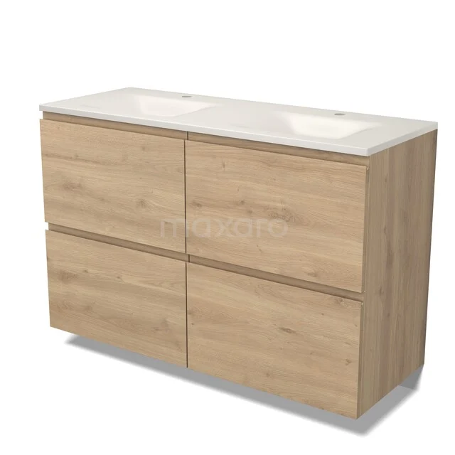 Modulo Badkamermeubel met wastafel | 120 cm Lichtbruin eiken Greeploos front Solid surface 4 hoge lades BMW14-00834 Modulo Badkamermeubel met wastafel | 120 cm Lichtbruin eiken Greeploos front Solid surface 4 hoge lades BMW14-00834