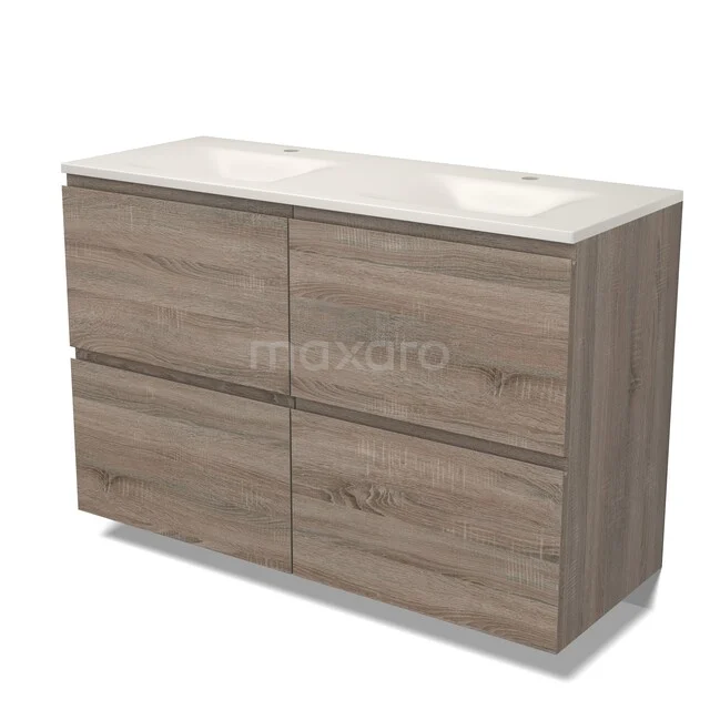 Modulo Badkamermeubel met wastafel | 120 cm Eiken Greeploos front Solid surface 4 hoge lades BMW14-00837