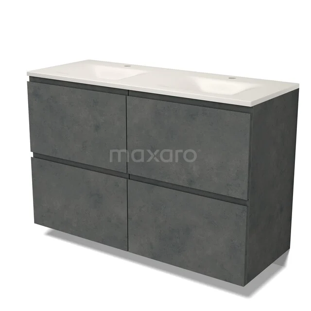 Modulo Badkamermeubel met wastafel | 120 cm Donkergrijs beton Greeploos front Solid surface 4 hoge lades BMW14-00839 Modulo Badkamermeubel met wastafel | 120 cm Donkergrijs beton Greeploos front Solid surface 4 hoge lades BMW14-00839