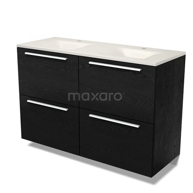 Modulo Badkamermeubel met wastafel | 120 cm Zwart eiken Vlak front Solid surface 4 hoge lades BMW14-00840