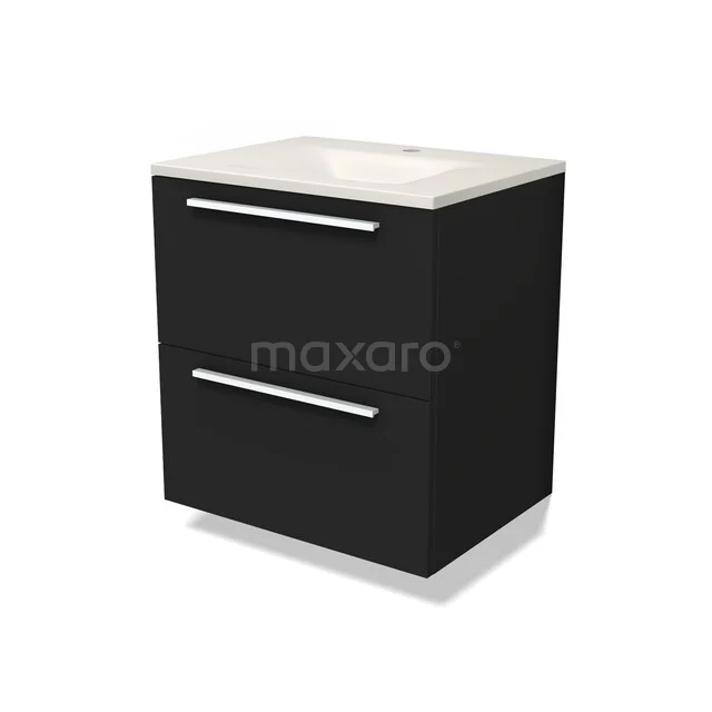 Modulo Badkamermeubel met wastafel | 60 cm Mat zwart Vlak front Solid surface 2 lades onder elkaar BMW17-05756 Modulo Badkamermeubel met wastafel | 60 cm Mat zwart Vlak front Solid surface 2 lades onder elkaar BMW17-05756