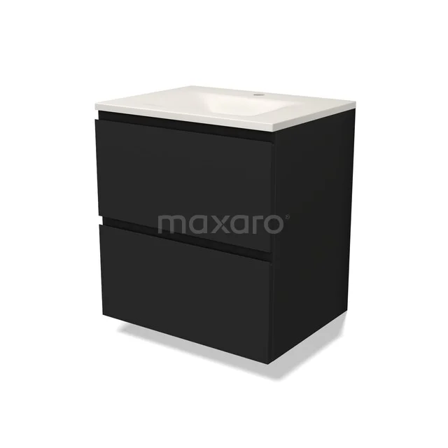 Modulo Badkamermeubel met wastafel | 60 cm Mat zwart Greeploos front Solid surface 2 lades onder elkaar BMW17-05758 Modulo Badkamermeubel met wastafel | 60 cm Mat zwart Greeploos front Solid surface 2 lades onder elkaar BMW17-05758