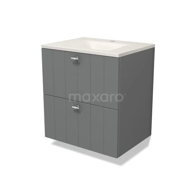 Modulo Badkamermeubel met wastafel | 60 cm Middengrijs Lamel front Solid surface 2 lades onder elkaar BMW17-05760