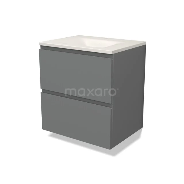 Modulo Badkamermeubel met wastafel | 60 cm Middengrijs Greeploos front Solid surface 2 lades onder elkaar BMW17-05761