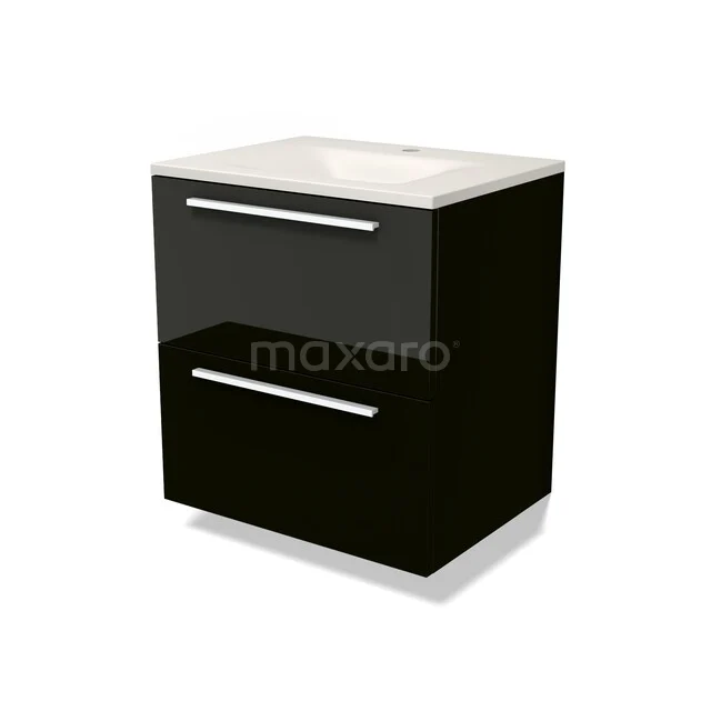 Modulo Bathroom furniture with sink | 60 cm High-gloss black Flat front Solid surface 2 Stacked drawers BMW17-05770 Modulo Bathroom furniture with sink | 60 cm High-gloss black Flat front Solid surface 2 Stacked drawers BMW17-05770